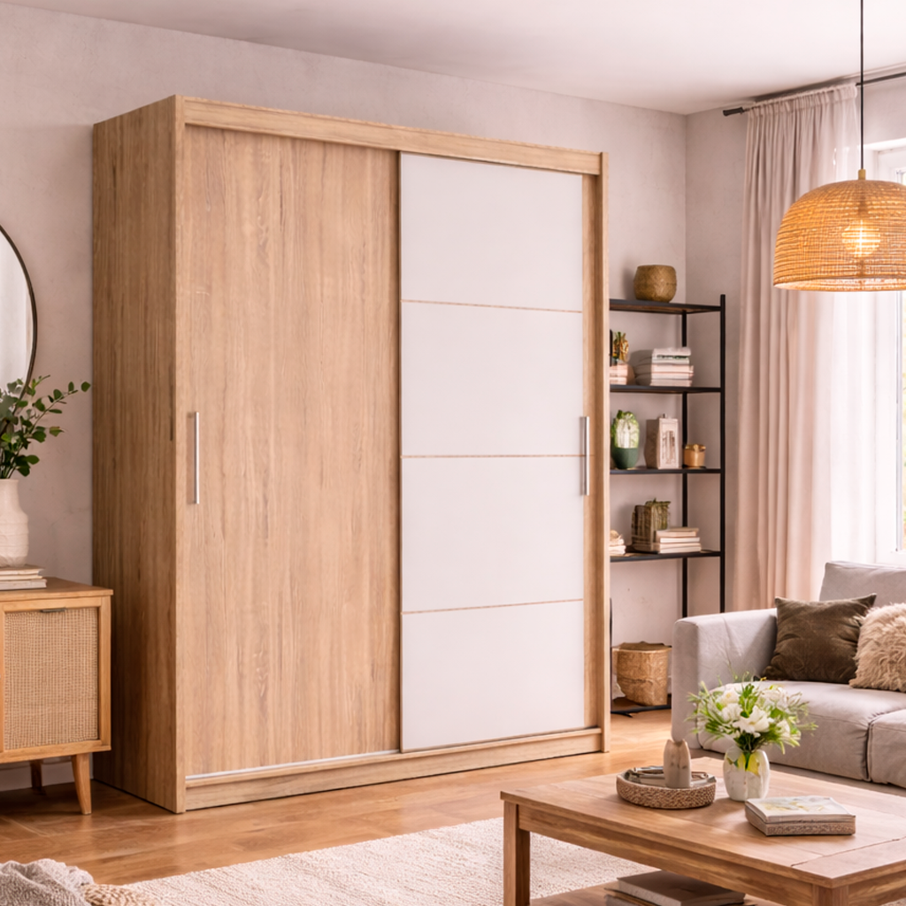 armario modelo kario 180 madera 2 puertas y espejos claro