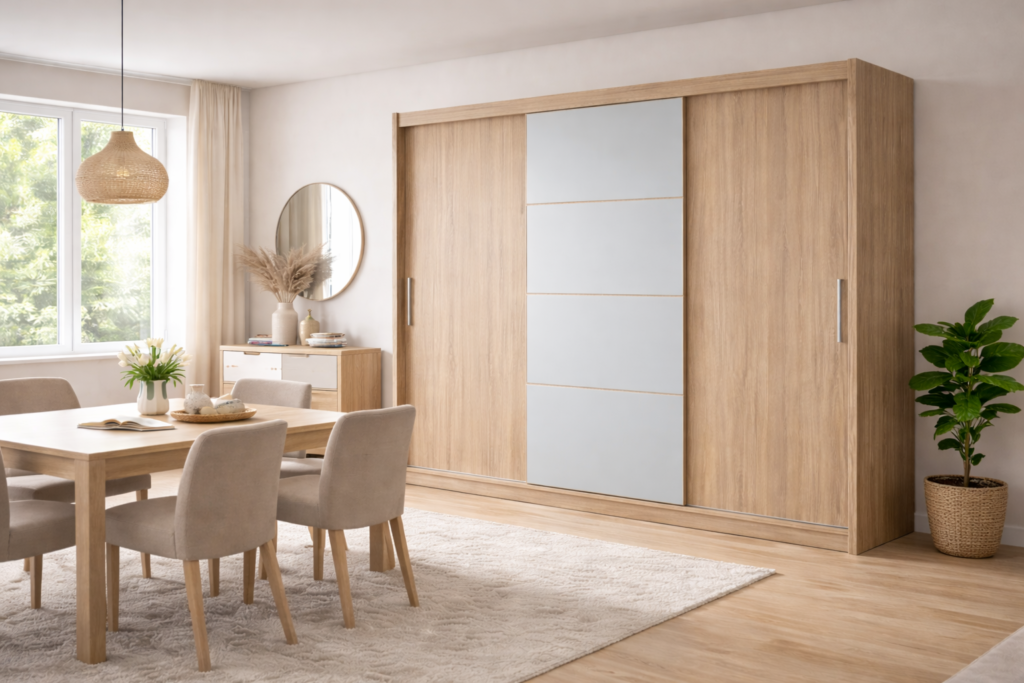 armario modelo kario 220 madera 2 puertas y espejos en el centro salón