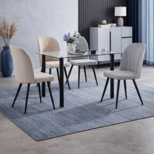 mesa cristal stal con sillas tela salon