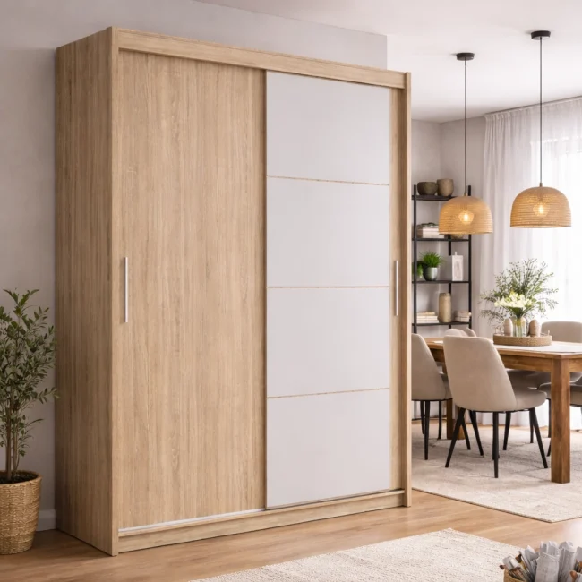 armario 2 puertas espejo madera sken essential